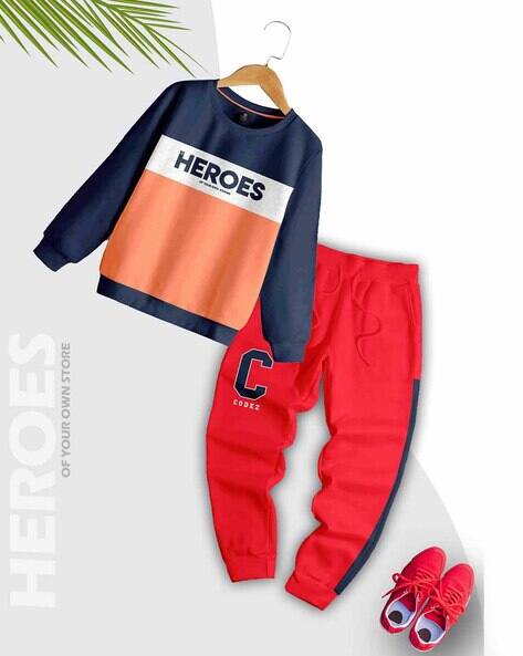 CODEZ Typographic Print Round Neck Sweatshirt & Trackpants Set