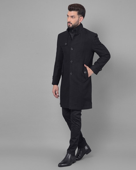 Men's black overcoat slim on sale fit