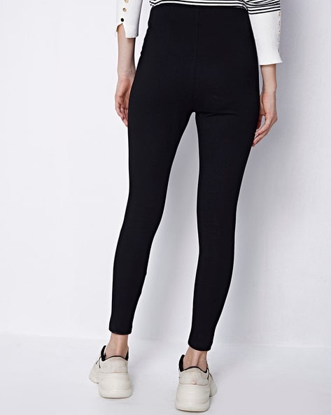Black plain thin leggings for women -  