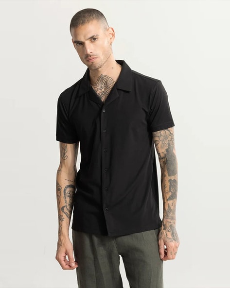 black cuban collar shirt