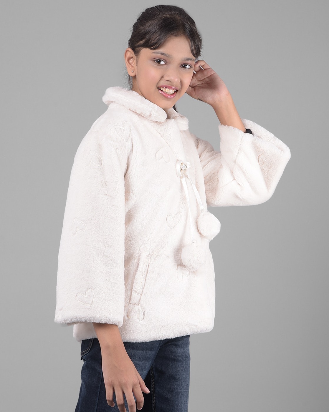 Girls Cream Faux Fur Puffer Jacket | New Look