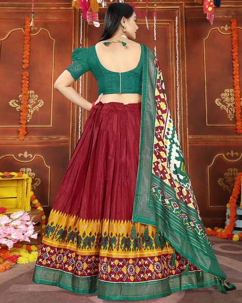 Festive, Reception, Wedding Green, Orange color Banarasi Silk fabric Gown :  1896179