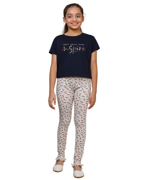 Buy Girls Leggings Printed - Navy Online at Best Price | Mothercare India