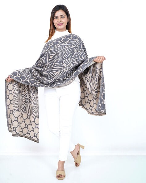 Geometric Print Stole with Frayed Border Price in India