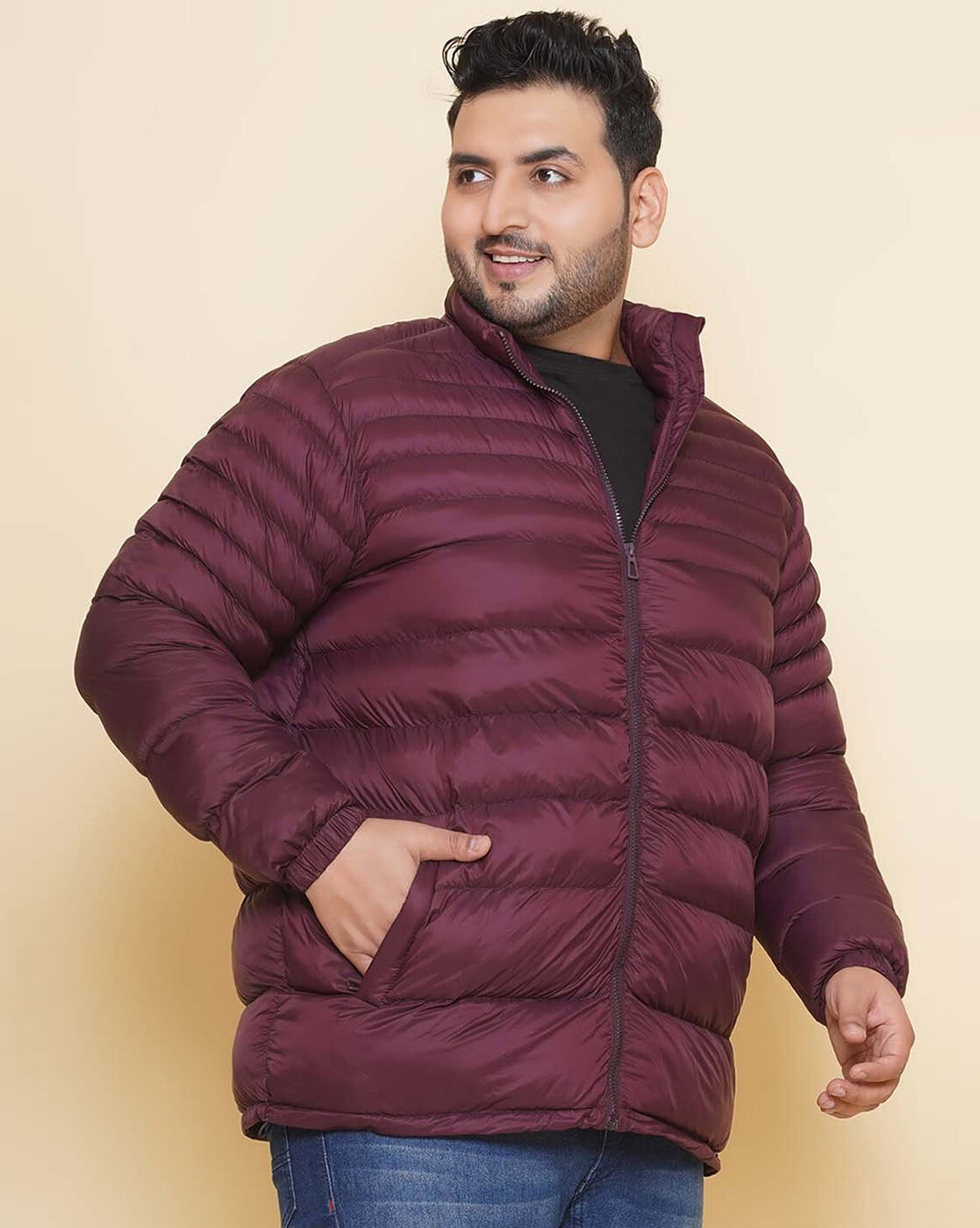 Mens burgundy puffer on sale jacket