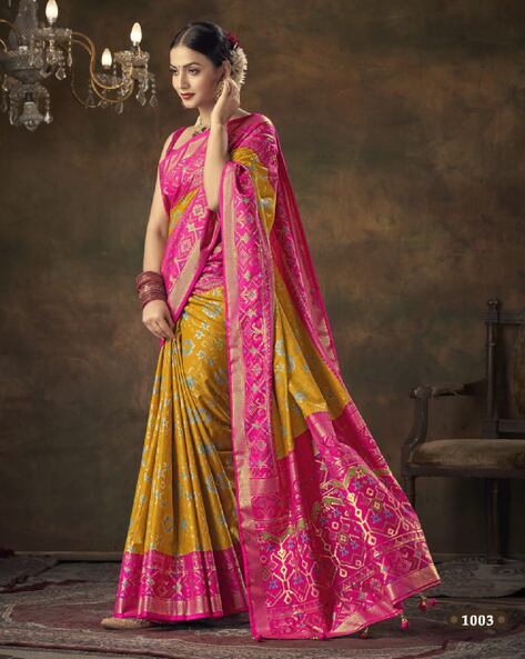 Pink Banarasi Silk Woven Saree with Zari Gold Border and Pallu -...