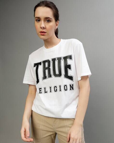 Buy True Religion Women Logo Print Round-Neck T-Shirt White