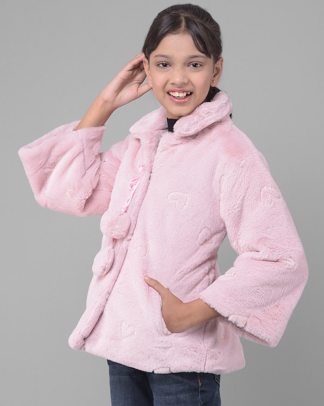 Girls pink clearance fluffy coat