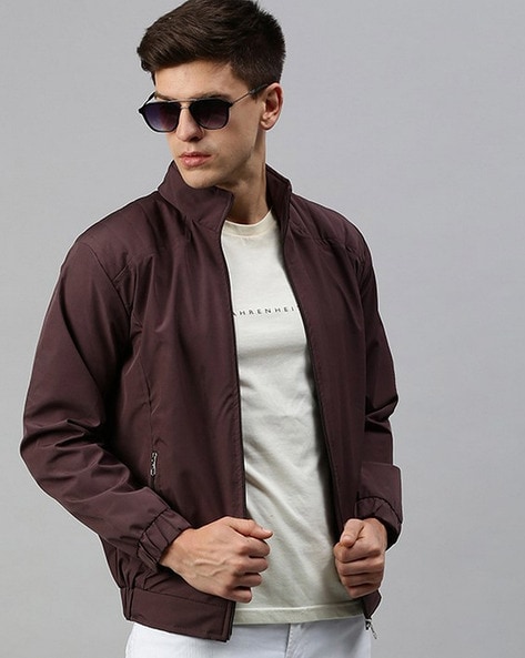 Buy SHOWOFF Men's Mandarin Collar Coffee Brown Solid Leather Jacket-635_CoffeeBrown_XXL  at Amazon.in