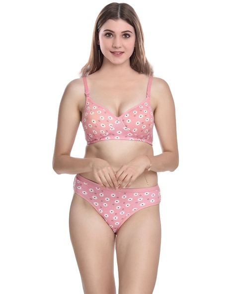 Buy online Printed Pink Bra And Panty Set from lingerie for Women
