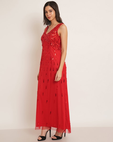 LOUIS RACHAEL Embellished Gown for Women (Medium, RED) : Amazon.in: Fashion