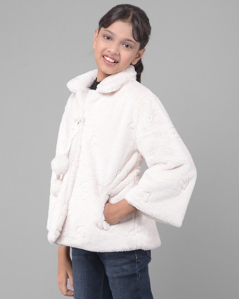 SALE Baby Girl White Light and Soft Puffer Coat with Faux Fur Hood 