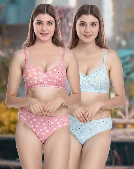 Buy Comfortable Net Floral Print Bra Panty Set for Lingerie Set ( Pack of 2  ) Online In India At Discounted Prices