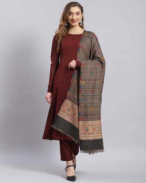 Women Striped Shawl with Fringed Hem Price in India