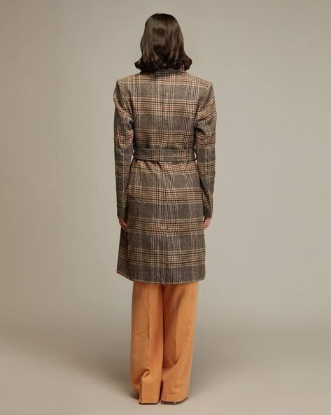 Women Checked Trench Coat