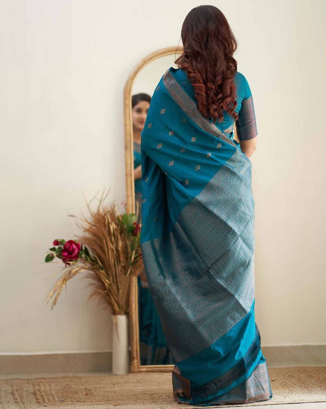 Buy Teal Sarees for Women by Indie Picks Online