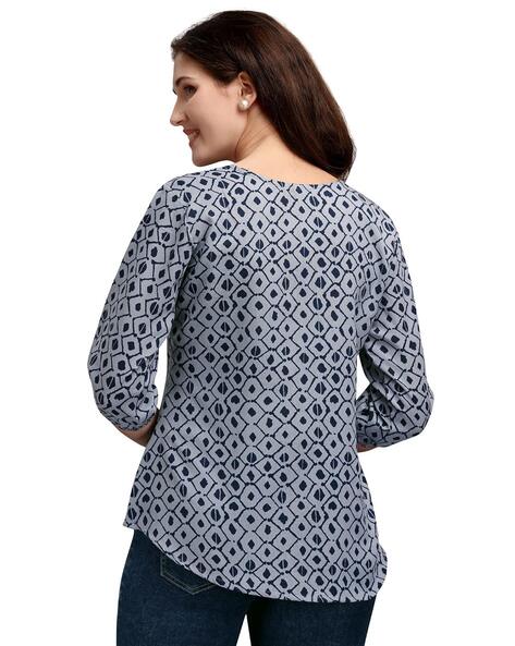 NAINVISH Women's Cotton Blend Round Neck Printed Top