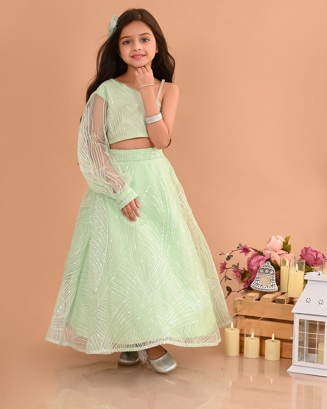 Light Pink Color Net Sequence Thread Work Party Wear Kids Girl Lehenga  Choli -4469154834