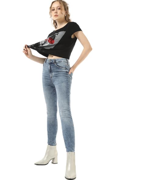 Women Stone Wash Slim Fit Jeans