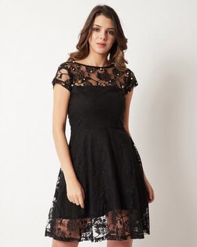 venus lace detail sweater dress VENUS Bell Sleeve Sweater Dress | Jet Black main image 1