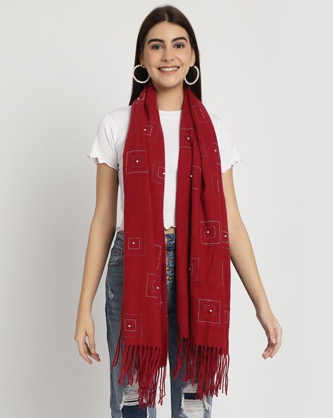 Women Embellished Stole with Fringes Price in India
