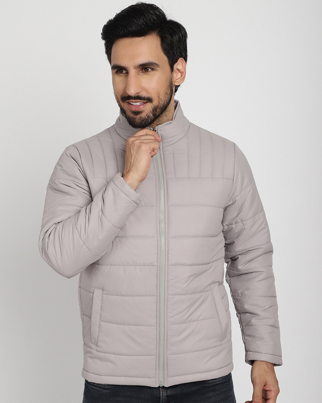 MEN DOUBLE BREASTED HEAVY JACKET IN LIGHT GREY FELTED WHOOL