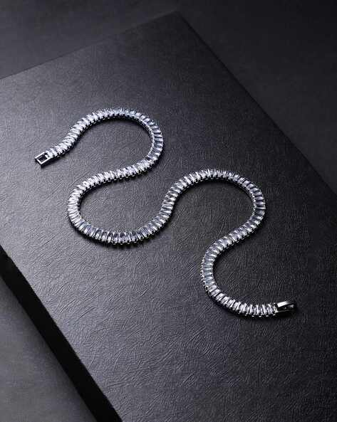 Men Silver-Plated Stone-Studded Chain