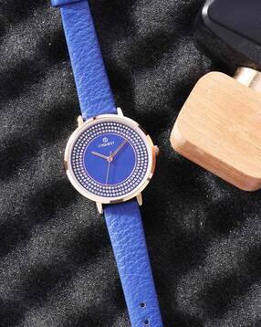 Blue Dial Analogue Fashion Watch with Leather Strap For Women-image-11