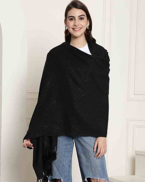 Women Shimmered Stole with Fur Ball Accent Price in India