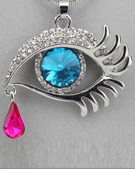 Broken China Jewelry Spode Blue Italian Long Teardrop Pendant Necklace