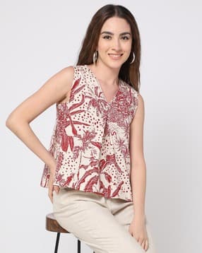 svrnaa by azorte All-Over Print Top with Pleat Detail-picture-35
