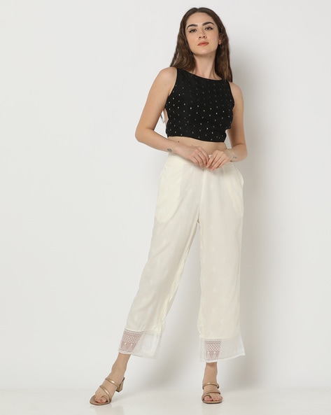 Off White Chikan Palazzo Pant at Rs.160/Piece in meerut offer by K J  Garments