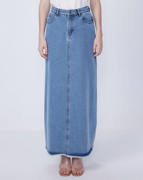 Buy Women Denim Blue Washed Long Buttoned Skirt Online At Best Price -  Sassafras.in