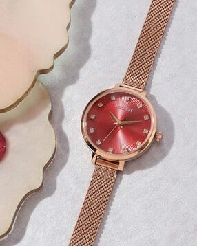 Maroon Dial Analogue Fashion Watch with Mesh Strap For Women-image-27