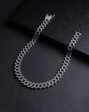 french accent Men Silver-Plated American Diamond-Studded Chain-picture-11