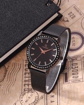 Black Dial Analogue Fashion Watch with Mesh Strap For Women-image-14