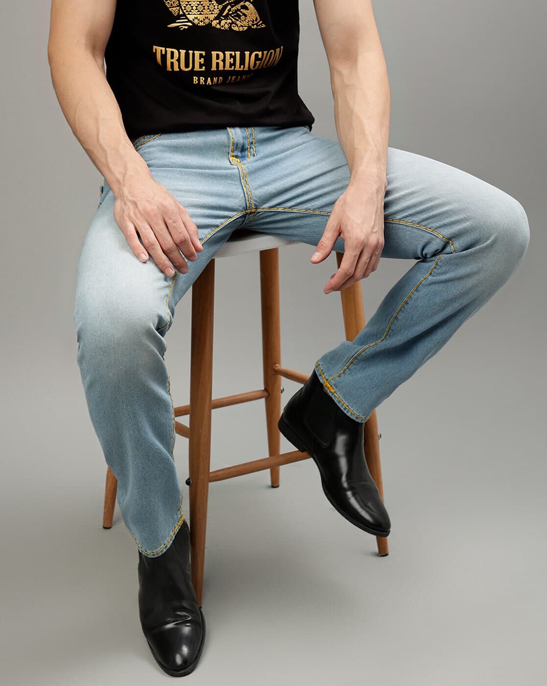 Buy TRUE RELIGION Men Washed Straight Fit Jeans with Stitched