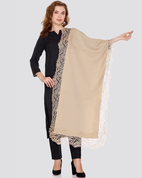 Women Shawl with Contrast Lace Border Price in India