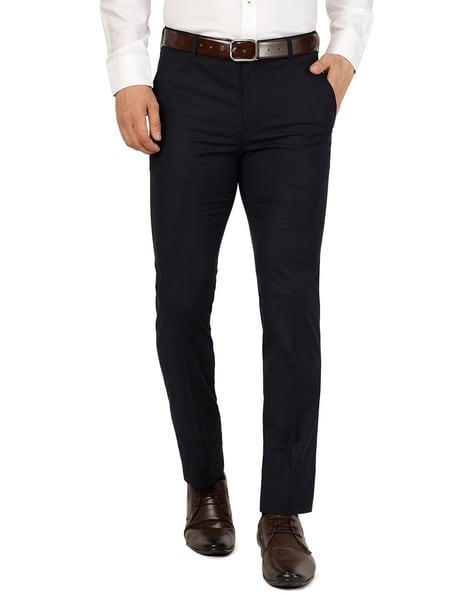 Buy Peter England Grey Slim Fit Pleated Trousers for Men Online @ Tata CLiQ