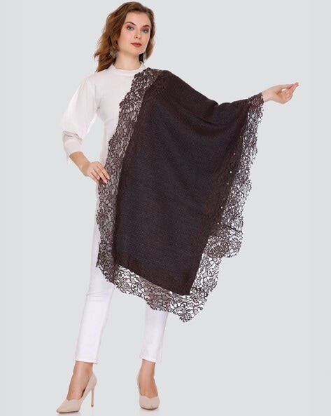 Women Shawl with Contrast Lace Border Price in India