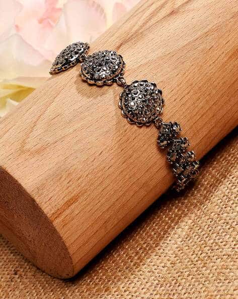 Sohi Silver-Plated Stone-Studded Link Bracelet