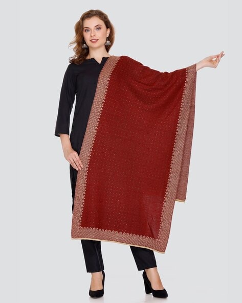 Women Polka-Dot Shawl with Contrast Border Price in India