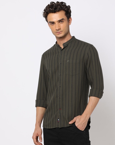 Mens green striped hotsell dress shirt