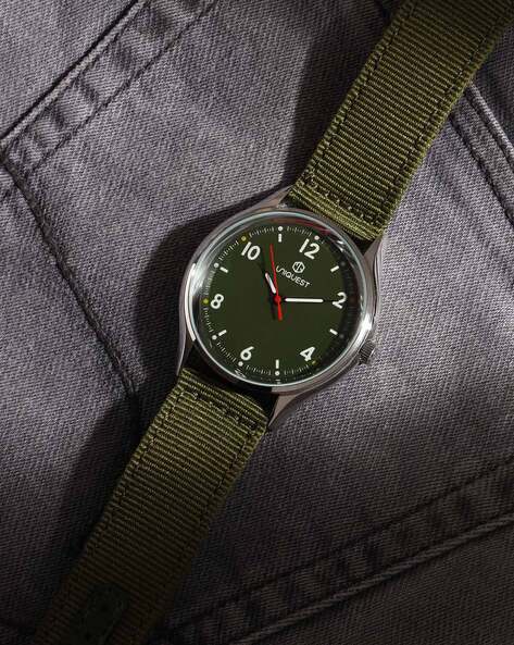 Green Dial Analogue Fashion Watch with Leather Strap For Men