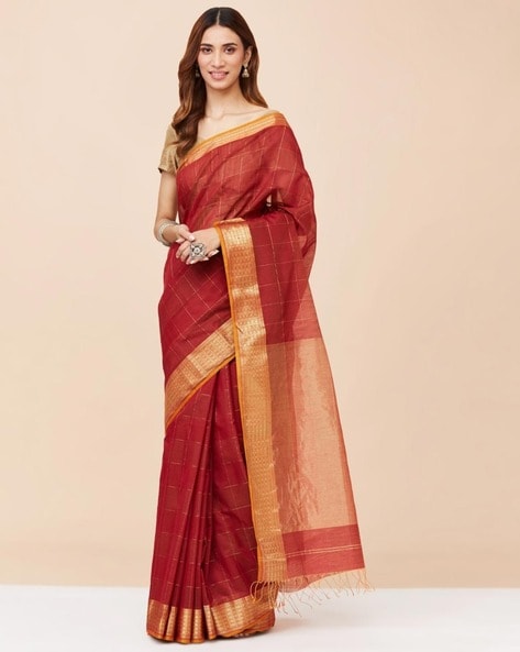 Buy Teal Cotton Silk Blend Woven Sari for Women Online at Fabindia |  20151396