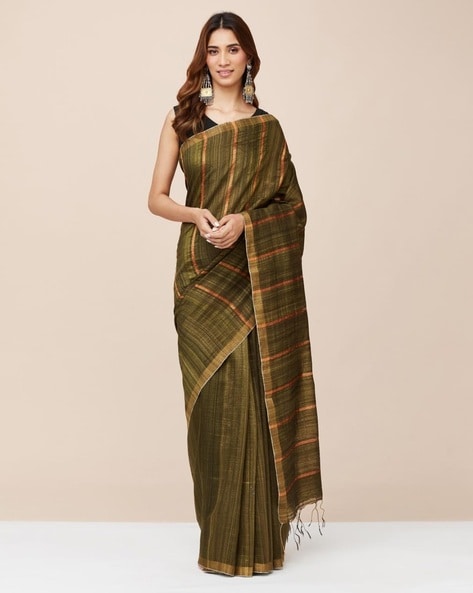 Buy Blue Cotton Silk Hand Block Printed Sari for Women Online at Fabindia |  20110827