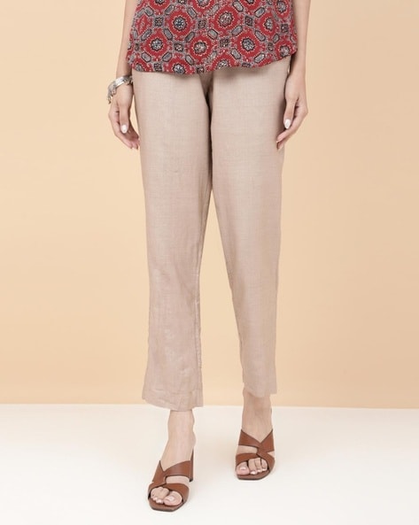 Buy White Linen Full Length Formal Pant for Women Online at Fabindia |  20068285