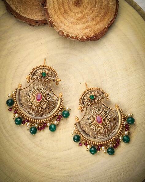 Buy Antique Gold Plated Diamond Chandbali Earrings, Indian Jewelry,  Statement Earrings, Statement Jewelry, Diamond Earrings, Indian Earrings  Online in India - Etsy