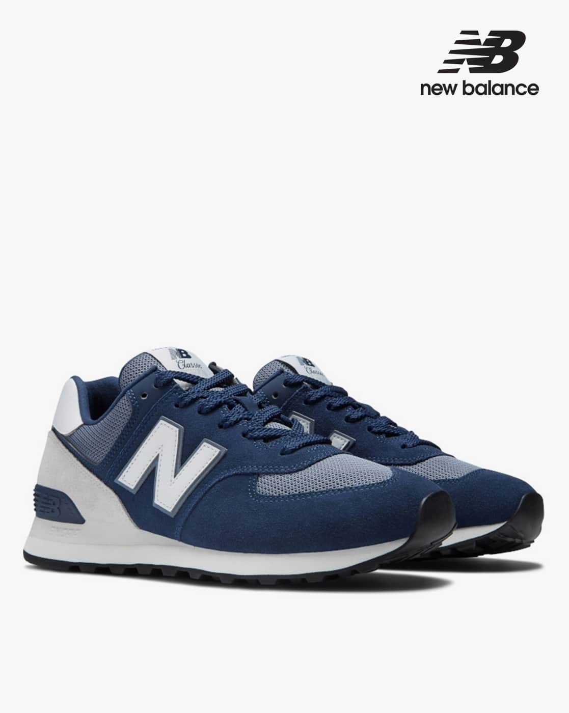 Navy New Balance Classic Logo Men 574 Low-Top Lace-Up Sneakers