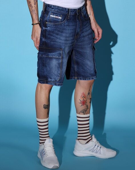 Men's blue cheap jean cargo shorts